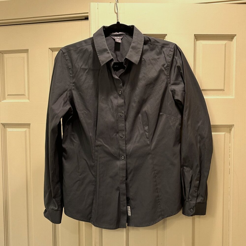 Women's Eddie Bauer Wrinkle Free, Shaped Fit Blouse--Slate Gray, Size M